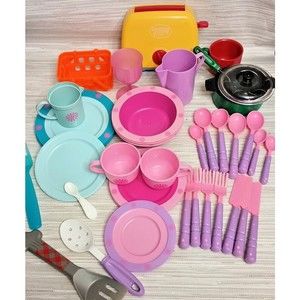 Play Kitchen Pretend Cooking 41pc Mixed Lot Toys R Us Bowls Cups Plates Flatware